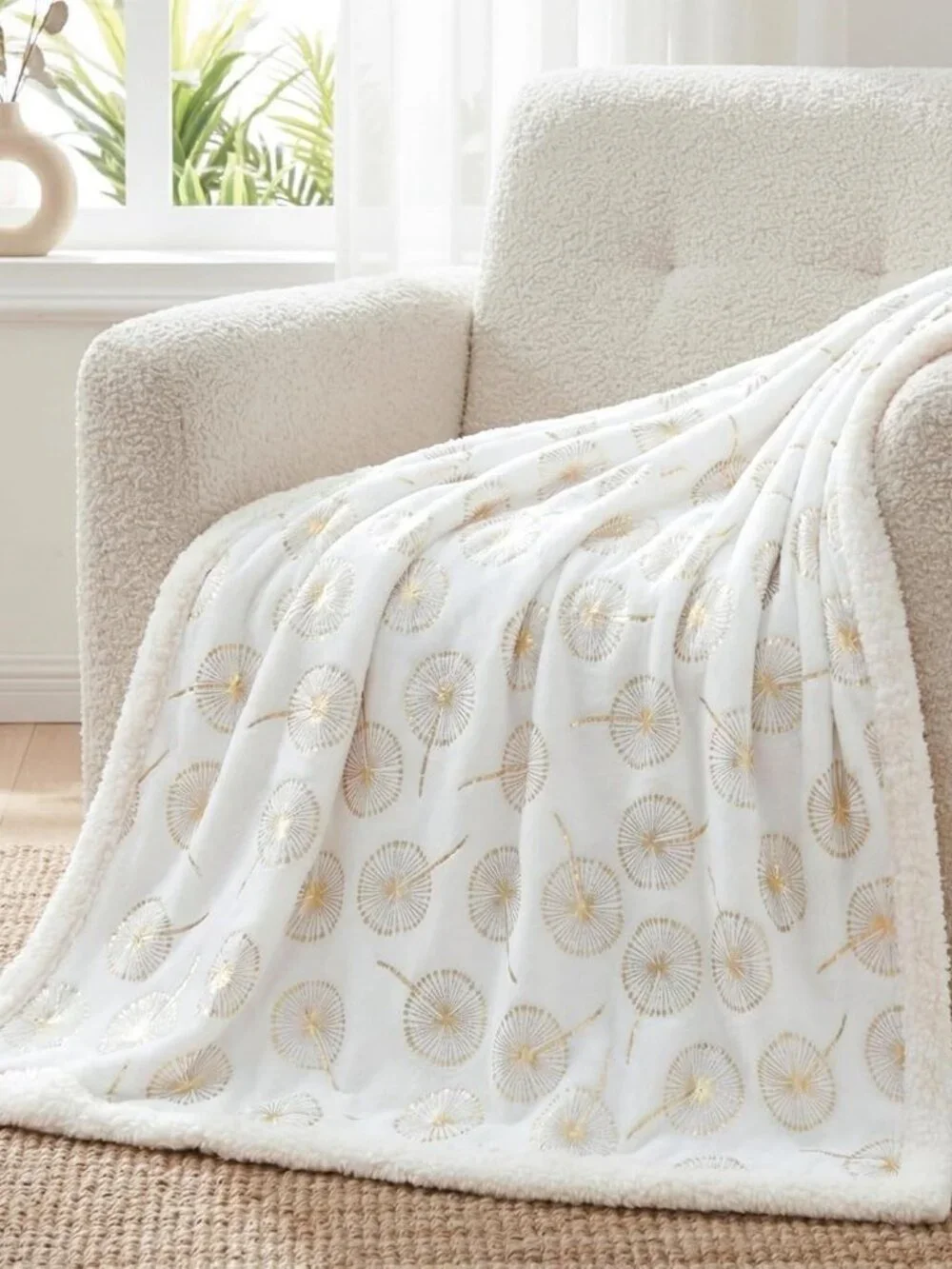 Leximan Gold Foil Faux Fur Throw Blanket, Reversible Fluffy (50